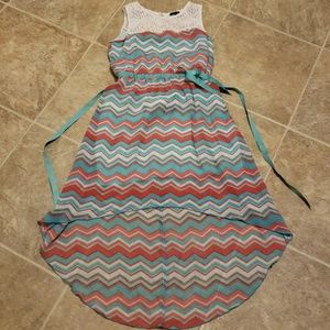 Girls chevron and lace hi-low dress